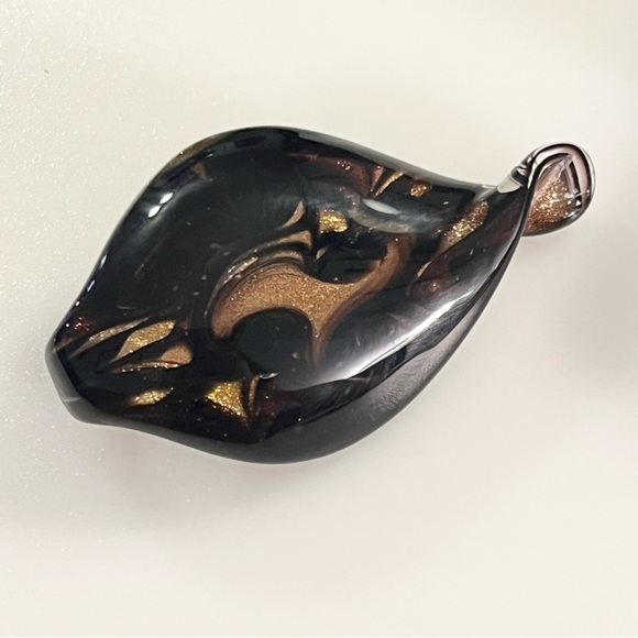 Hand-blown Lampwork Black Brown Gold Glitter Glass Swirl Teardrop Pendant - Picture 13 of 16